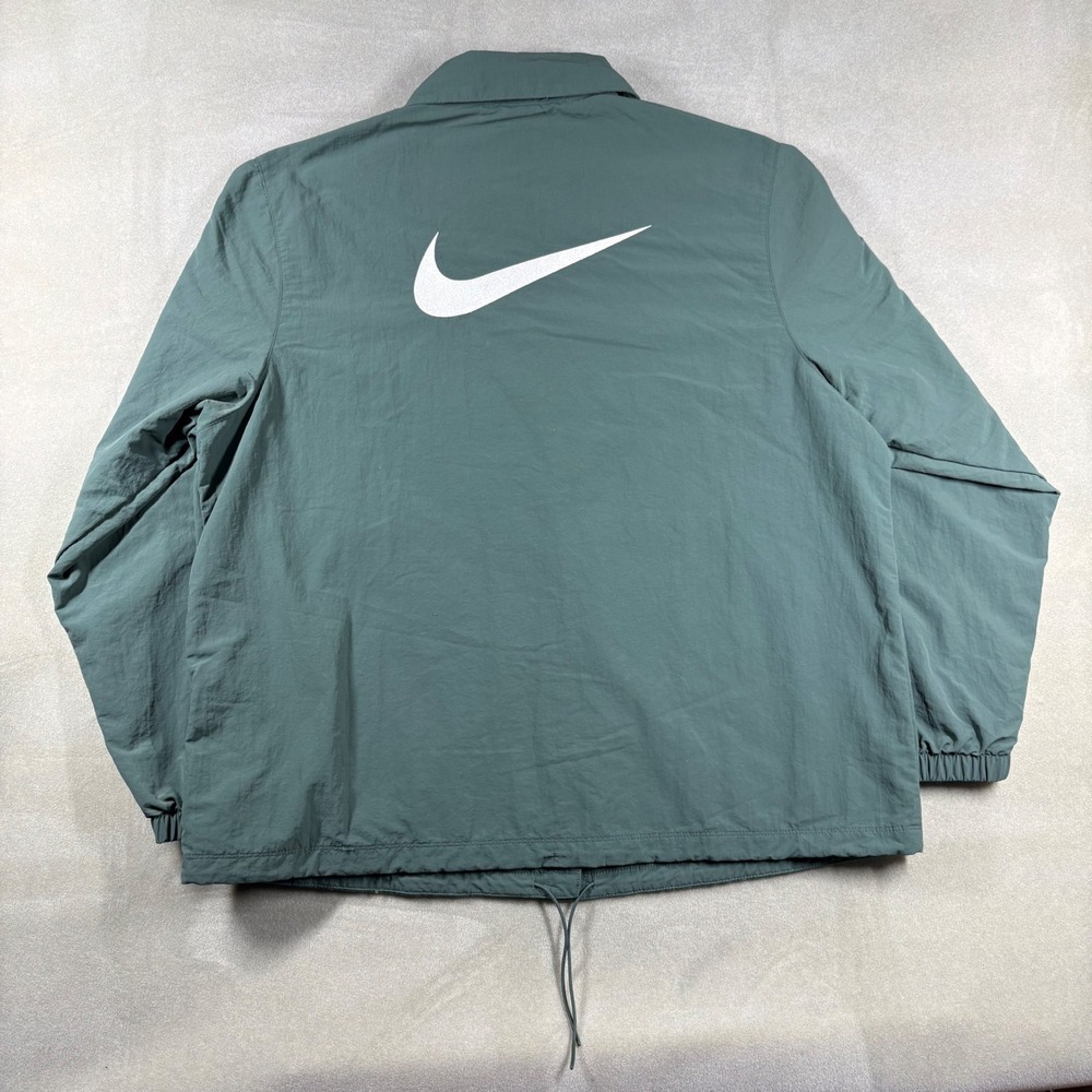Nike Mens Coaches Jacket Large Green Nylon Windbreaker Big Swoosh Sportswear